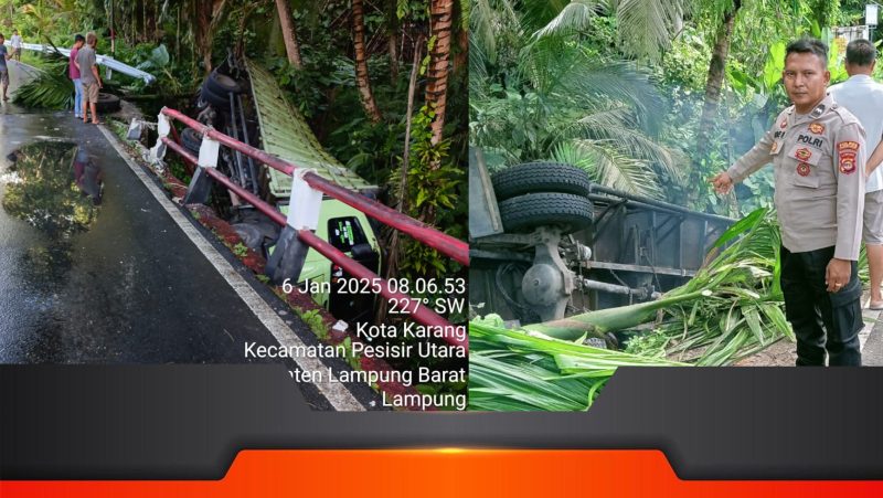 LOKASI kejadian kecelakaan tunggal di Jalan Lintas Barat Pekon Kota Karang, Kecamatan Pesisir Utara Kabupaten Pesisir Barat, Senin (6/1/2025).