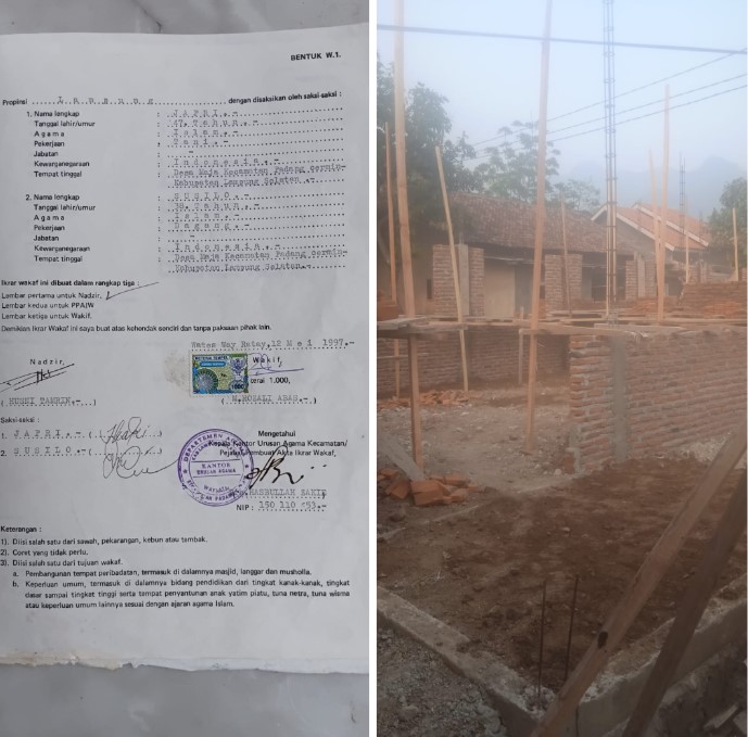 Kolase surat Wakaf dan pembangunan TK Mutiara Bunda di Desa Maja, Kecamatan Marga Punduh, Kabupaten Pesawaran
